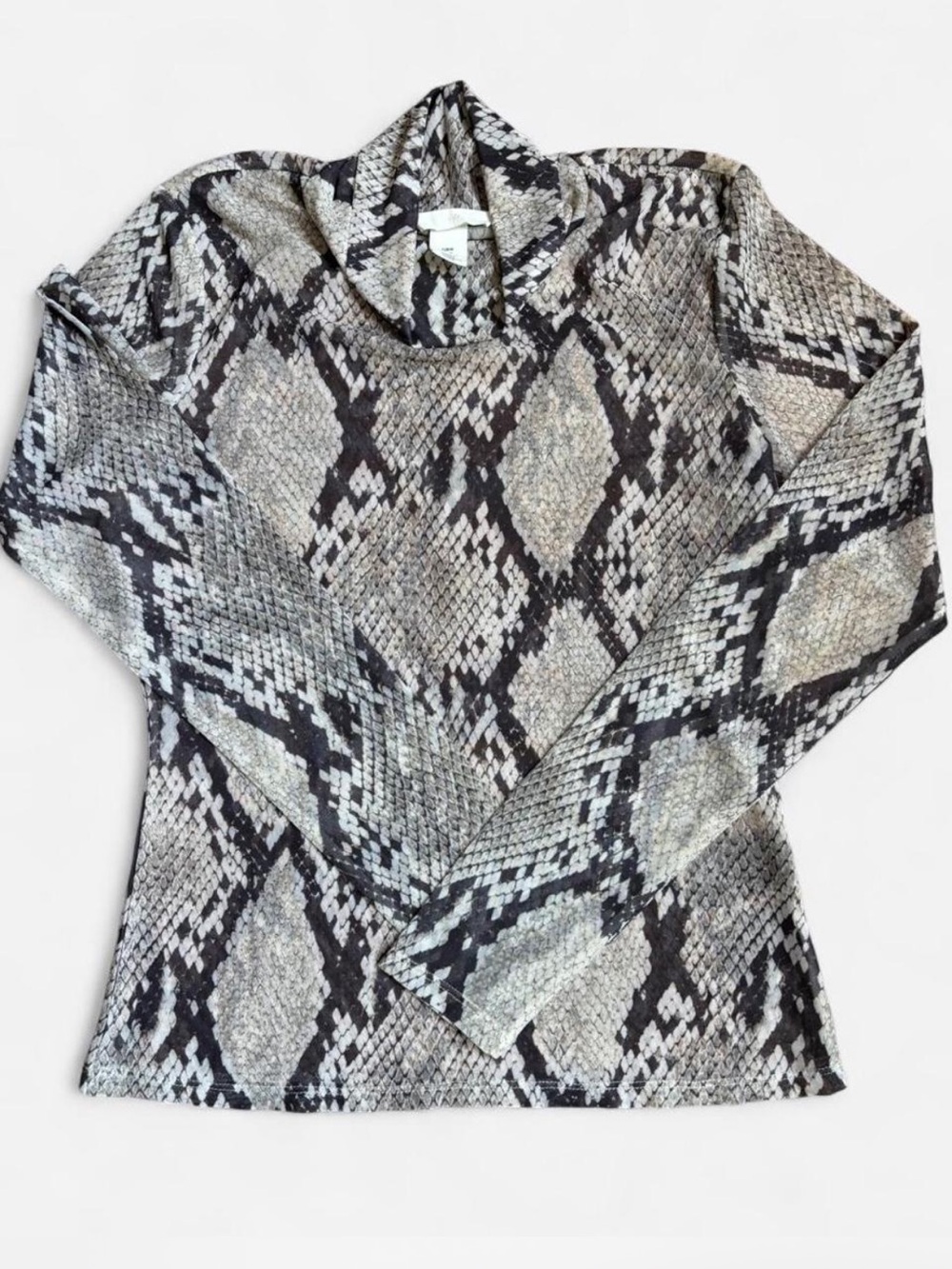 Sheer Snake Print Long Sleeve Turtleneck Blouse